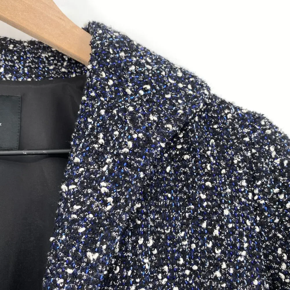 Lafayette 148 Tweed Boucle‎ Wool Blend Blazer Jacket Black Blue White Size 6